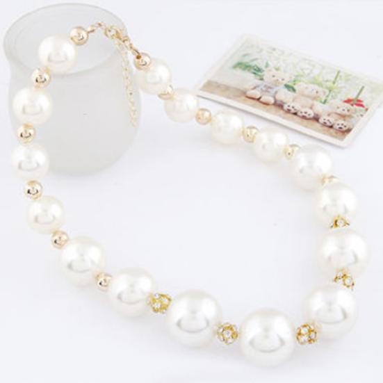 Women's Gorgeous Luxury Big Faux Pearl Rhinestone Bib Statement Chain Halsband