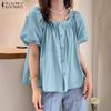 ZANZEA Women Square Collar Summer Casual Loose Half Sleeve Blouse