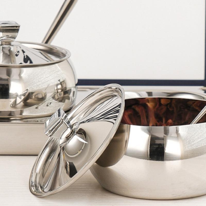 Durable 304 Stainless Steel Condiment Container Set With Lid And Spoons Spices Storage Solution For Home Use