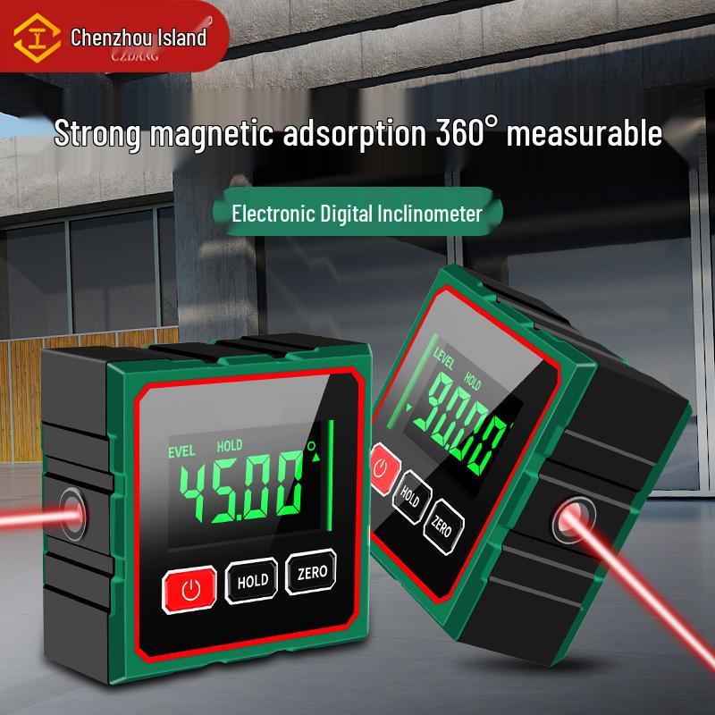 4-Side Magnetic Digital Inclinometer with Laser and Electronic Angle Ruler