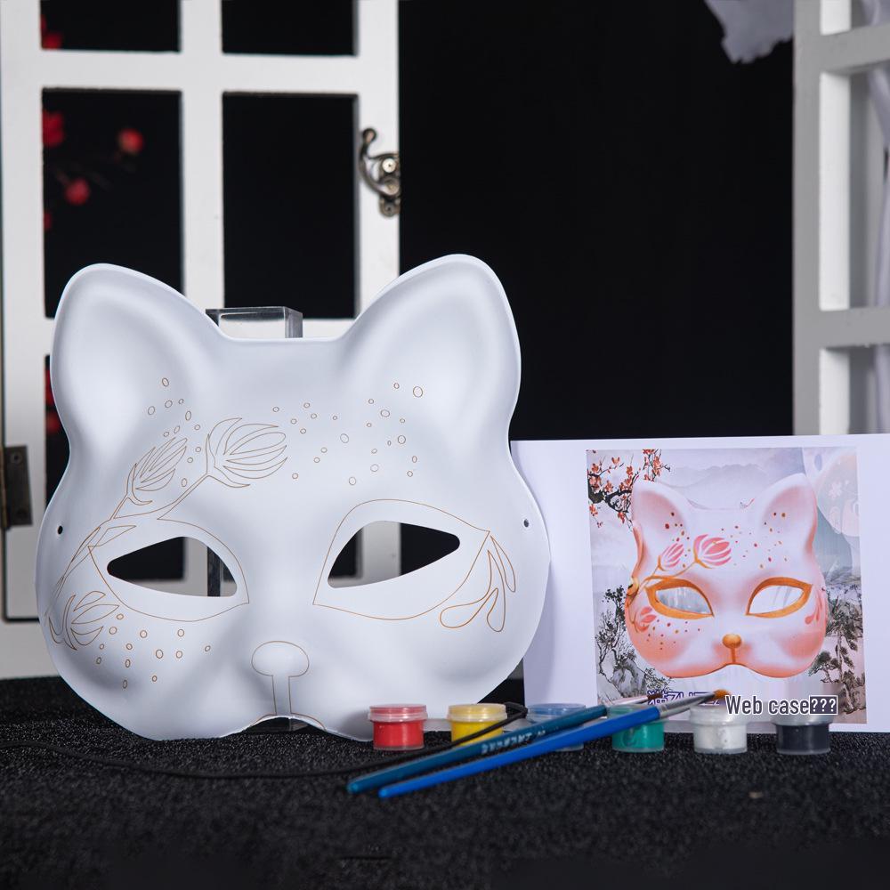 DIY White Peking Opera Fox Mask: Blank Paper Pulp for Kids To Paint