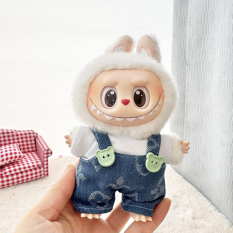 17cm Labubu Doll's Clothes Denim Four Leaf Clover Set Outfit Accessories Clothing DIY Kids Gift Sweet Princess (Excluding Dolls)