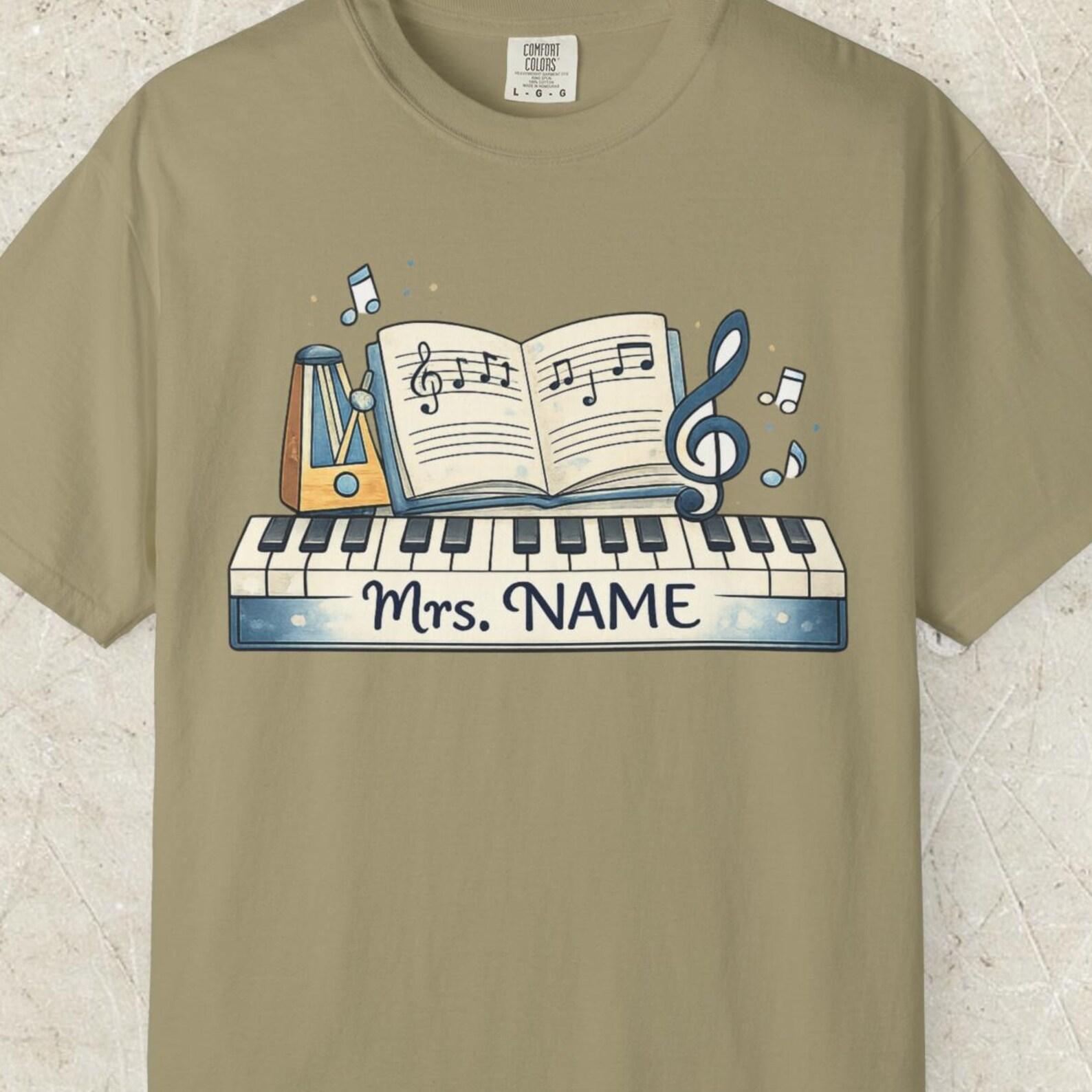 Comfort Colors Personalized Music Teacher Shirt, Custom Name Piano Keyboard Tee, Mrs Name Music Teacher Tee Gift, Choir Band Teacher Shirt 2XL