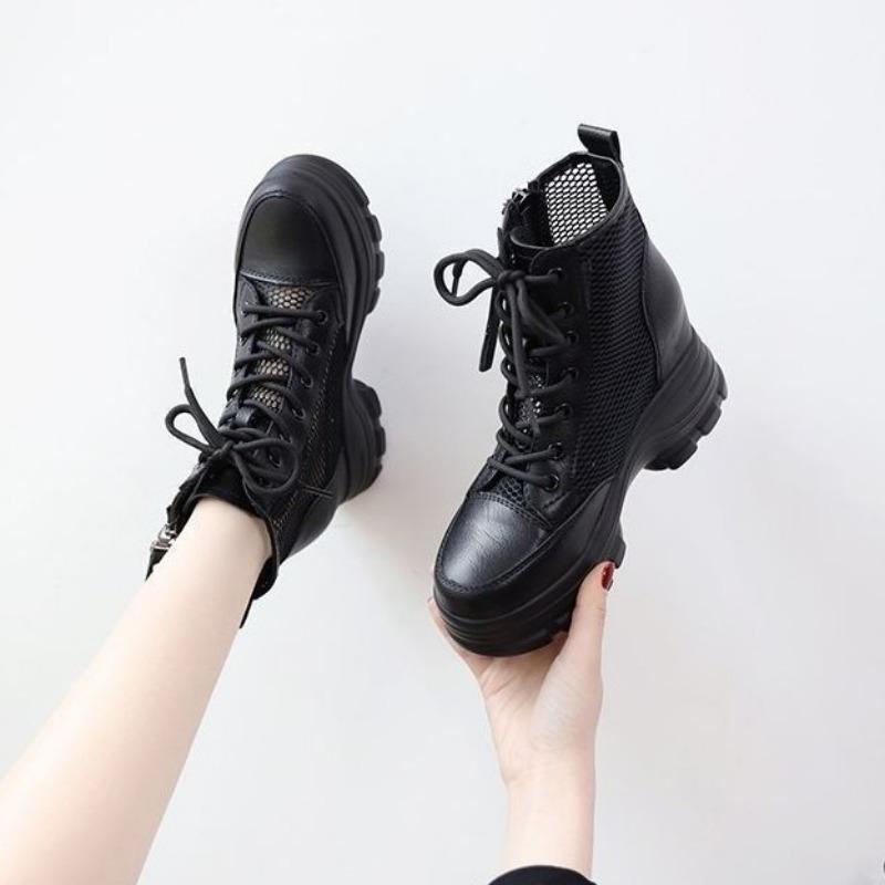 Martin Boots Summer New Inner Height Increase Mesh Short Boots Thin Fashion Hollow Breathable Mesh Cool Boots