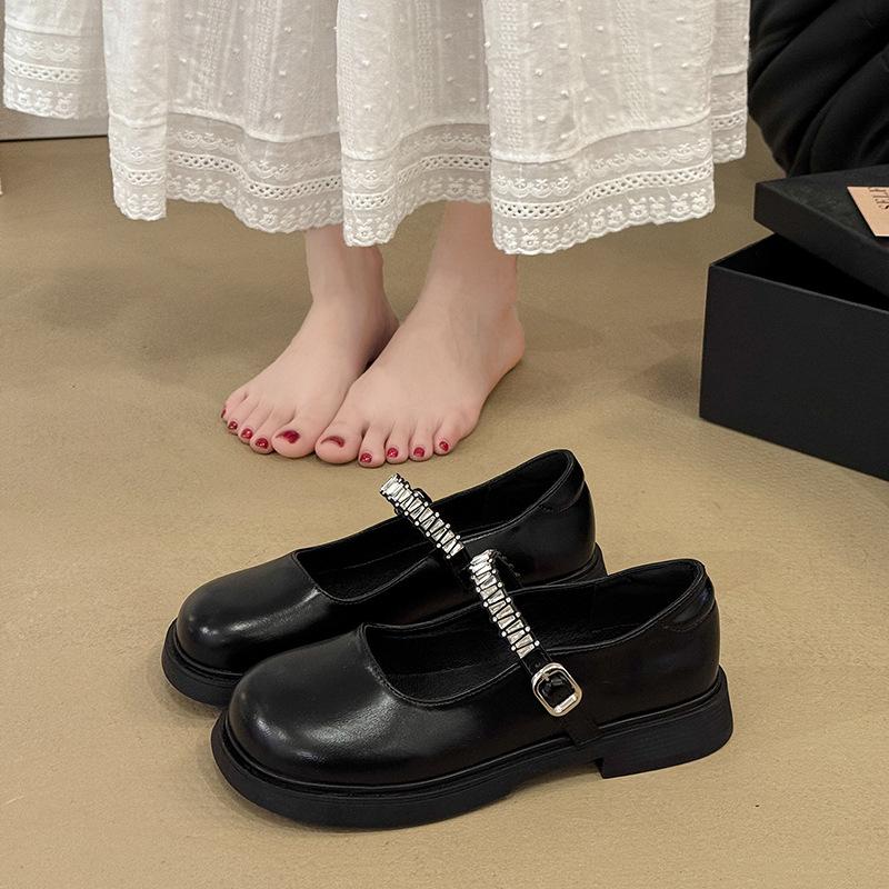 

French Mary Jane small leather shoes women s 2025 new popular summer skirt flat bottom not tired feet black jk single shoes 40 чёрный