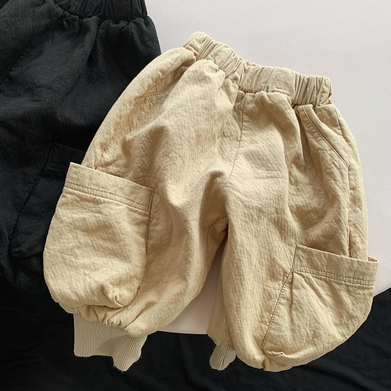 Unisex Kids Double Layer Cotton Casual Korean Style Cargo Long Pants