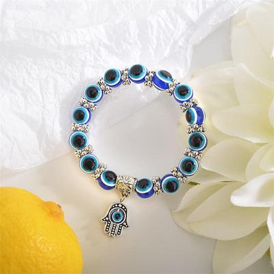 Retro Blaues Auge Hand der Fatima Anhänger Armband - Schmuck mit Bösem Blick für Frauen