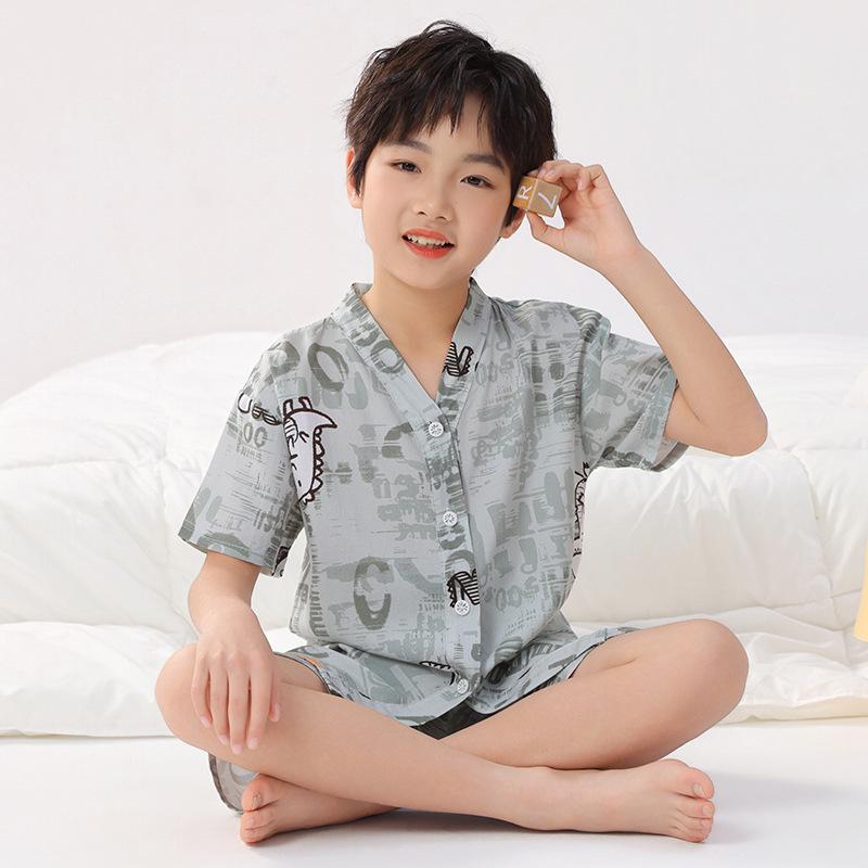 Kids' Thin Cotton Silk Summer Pajamas Set for Boys & Girls - Home Wear for Middle & Older Children