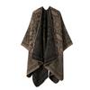 Womens Open-Slit Cape Shawl With Fringe Trim Double-Sided Knit Wrap In Vintage Style Travel Warmth