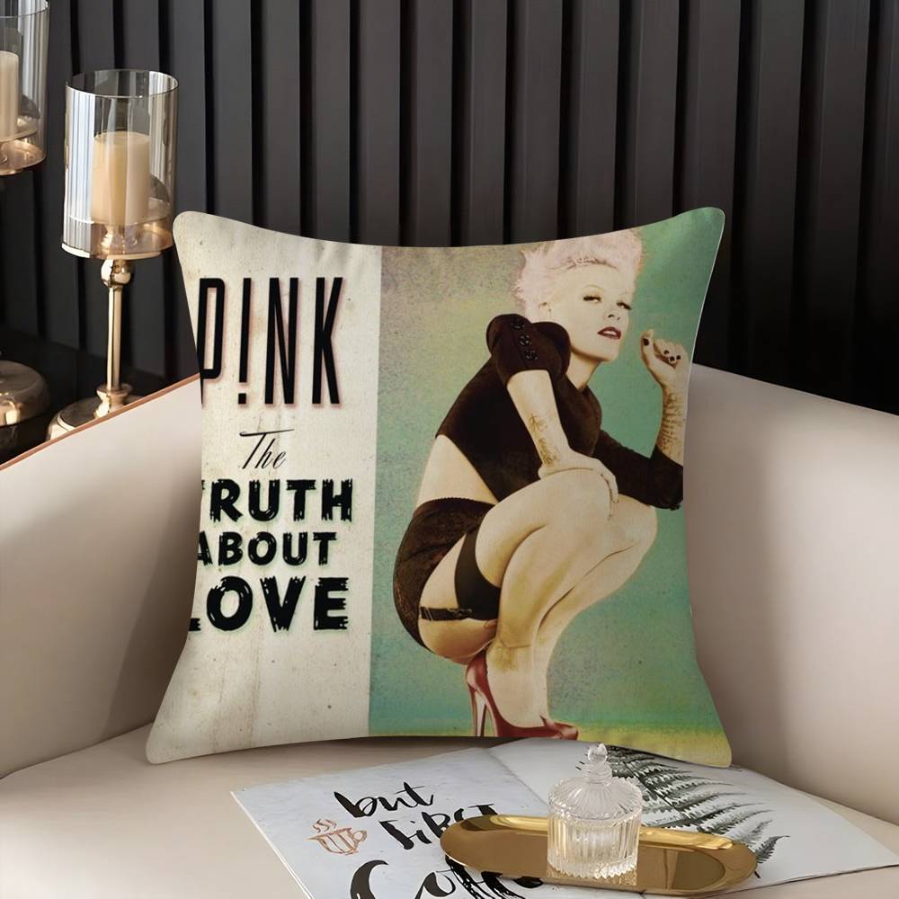Pink Trustfall P!Nk Singer Pillow Case Home Dorm Chair Back Short Plush Double-Sided Printing Office Nap Time Cushion Cover