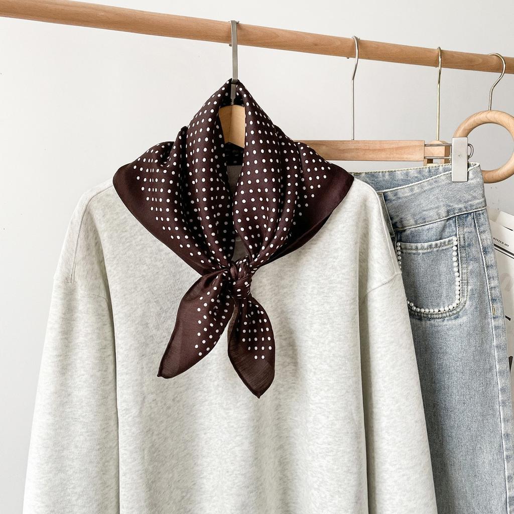Retro Brown Silk Scarf Fashion Old Money Style 71 Small Square Scarf Versatile High-end Shirt Neck Silk Scarf Headscarf