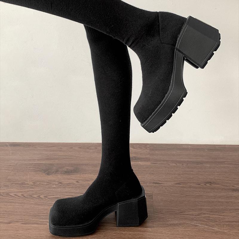 Modische Herbst Winter Damen Elastische Schlankmachende Socken Strumpfhosen Mode Damen Dicker Absatz Über dem Knie Hohe Stiefel