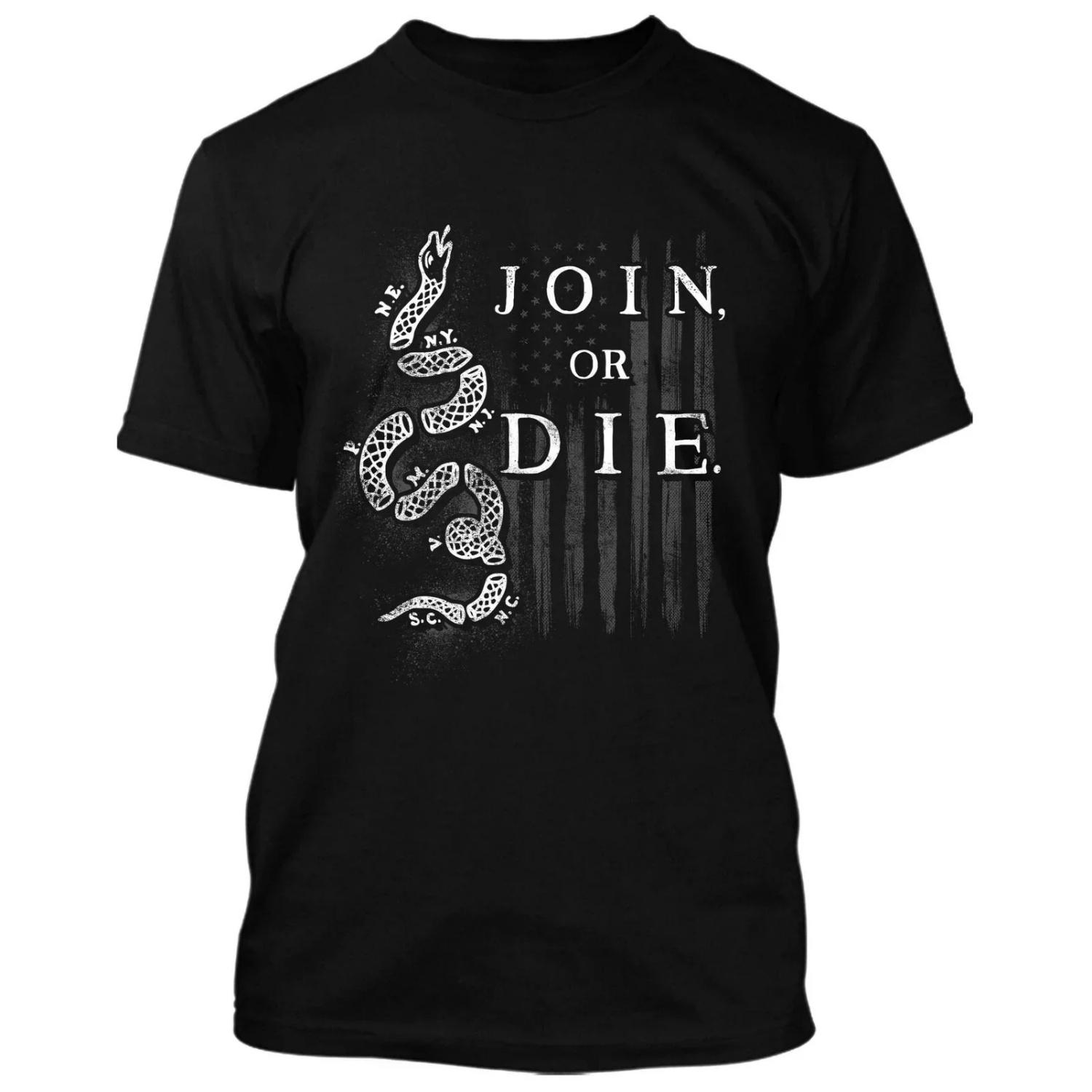 Join or Die American Independence Patriotic Snake Flag T-Shirt Short Sleeve Casual 100% Cotton O-Neck Mens T-shirt Size S-3XL S чёрный