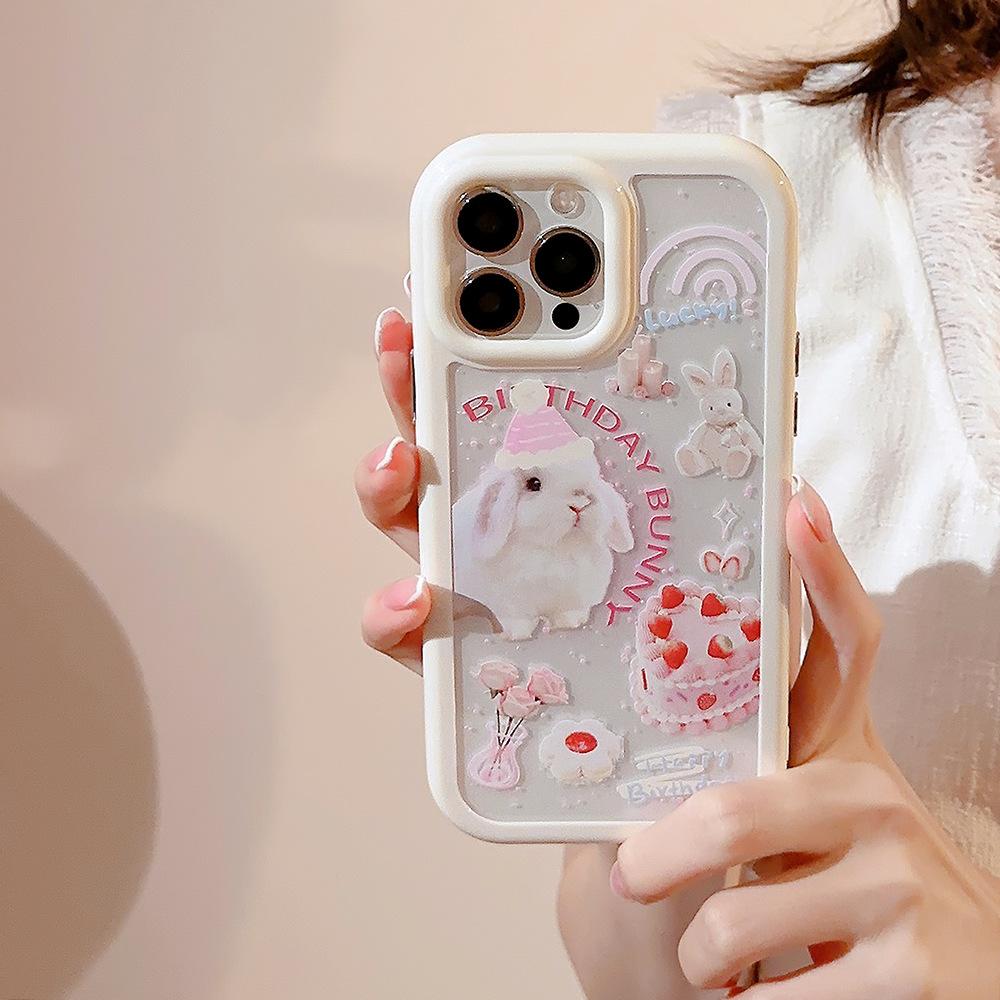 

Магнитная адсорбция Подходит для чехла для мобильного телефона IPhone 16 Apple 15 Розовый торт Браслет с кроликом 14ProMax Милый 12 Защита от падения 12pro max(6.7)