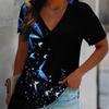 Butterfly Print Women Tshirt V Neck Short Sleeve Casual Loose Summer Tee Shirts