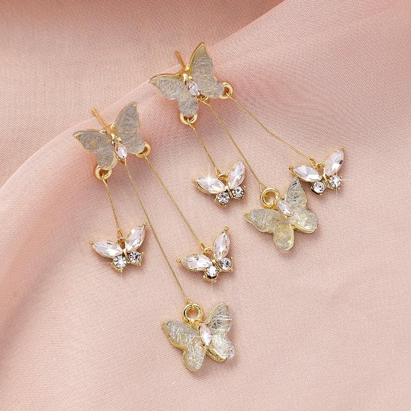 S925 Silver Purple Butterfly Tassel Earrings Women Luxury Crystal Long Dangle Vintage