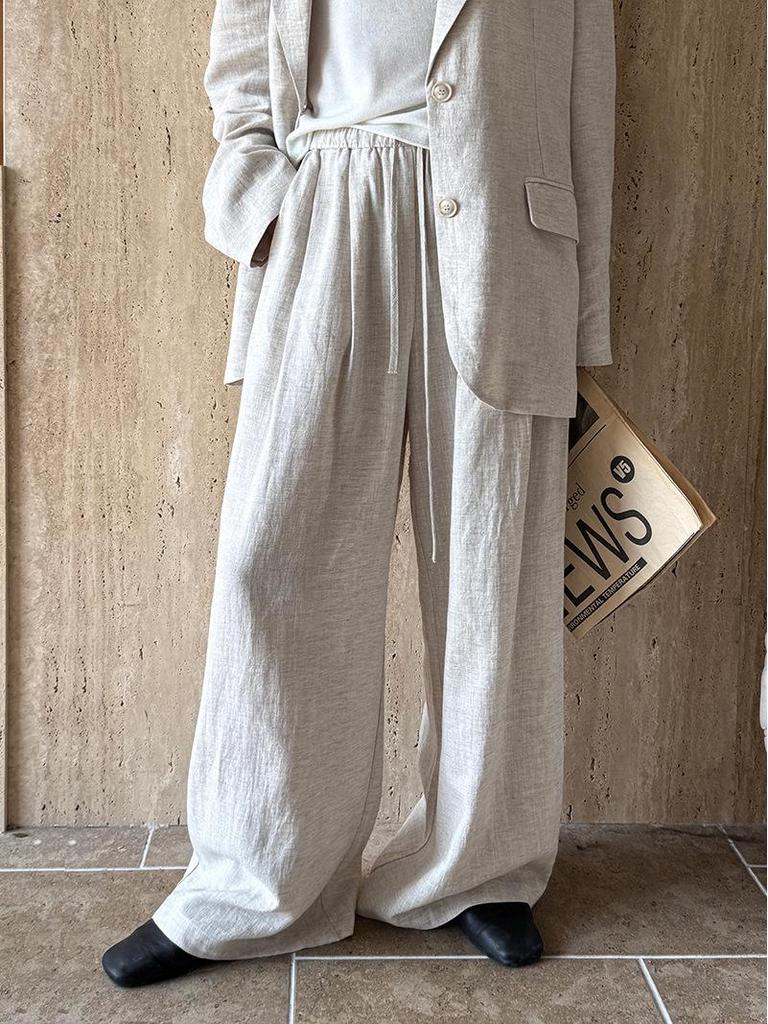 LUXI Women's Autumn Tencel Linen Blazer & Pants Set