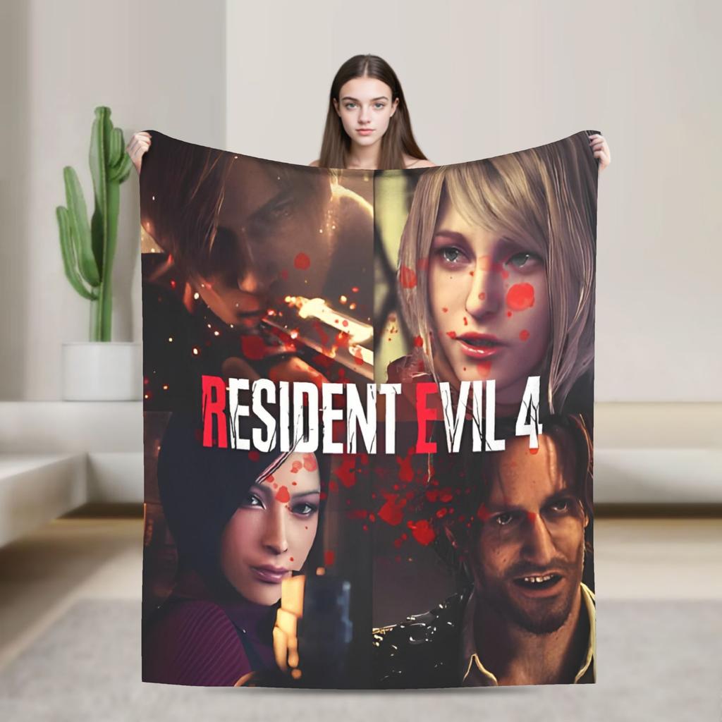 Leon Kennedy Resident 4 Remake Blankets Fleece Video Game Eviled Super Warm Throw Blankets for Bedroom Sofa Bed Rug