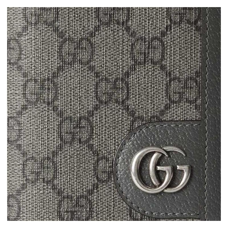 Gucci Ophidia Distressed Silver Metallic Canvas with Leather Trim Wallet Men's Gray with Black