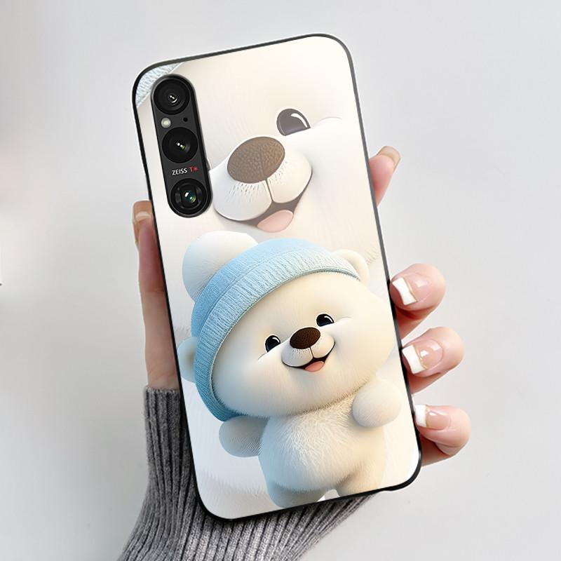 Case For Sony Xperia 1 V 2023 Candy Colored Shockproof Cover For Sony Xperia 1 VI (PDX245) Simple Flower Pattern Black Case