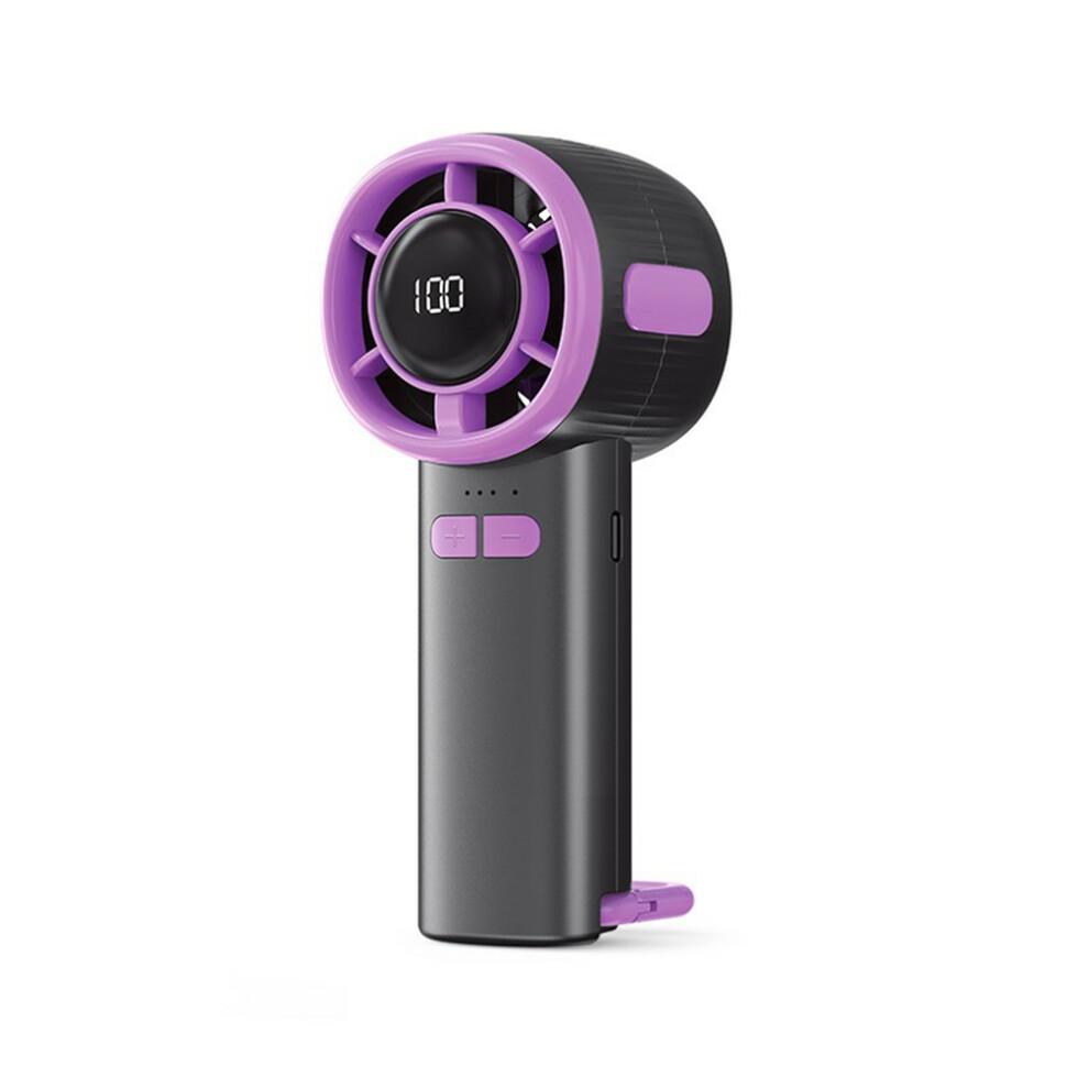 (Schwarz/Lila) Hochgeschwindigkeits-Handventilator USB Digitalanzeige Tragbarer Kühlventilator mit Karabiner, CE-zertifiziert