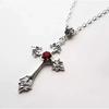 Gothic Dark Red Ruby Cross Necklace Vintage Floral Pendant For Unisex Fashion Lovers