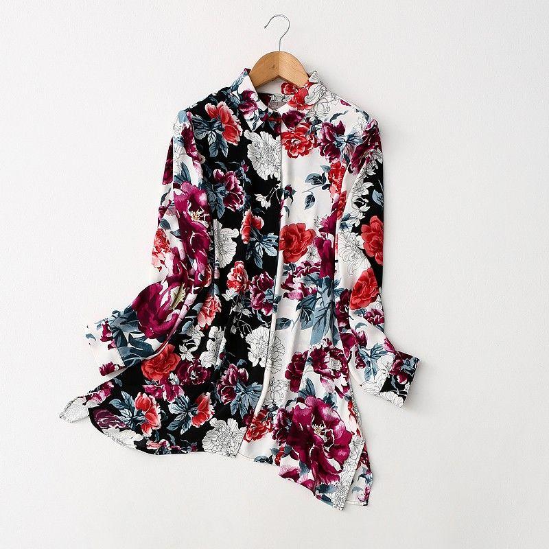 

Export Export Loose Slim Looking Asymmetrical Hem Ethnic Print Patchwork Niche Style Chiffon Shirt Women s Long Sleeve Image color Eurocode -0