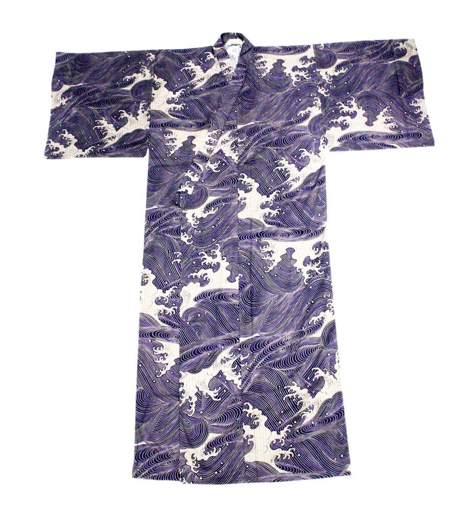 Japanese Yukata with wave made in purple for heights (summer kimono) pattern, Japan, (suitable 170-180cm)