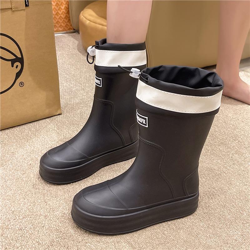 New Bundle Rain Shoes Women's Fashion Outer Wear Water Shoes Thick-soled Waterproof and Non-slip Work Shoes Rubber Shoes Medium Tube Rain Boots