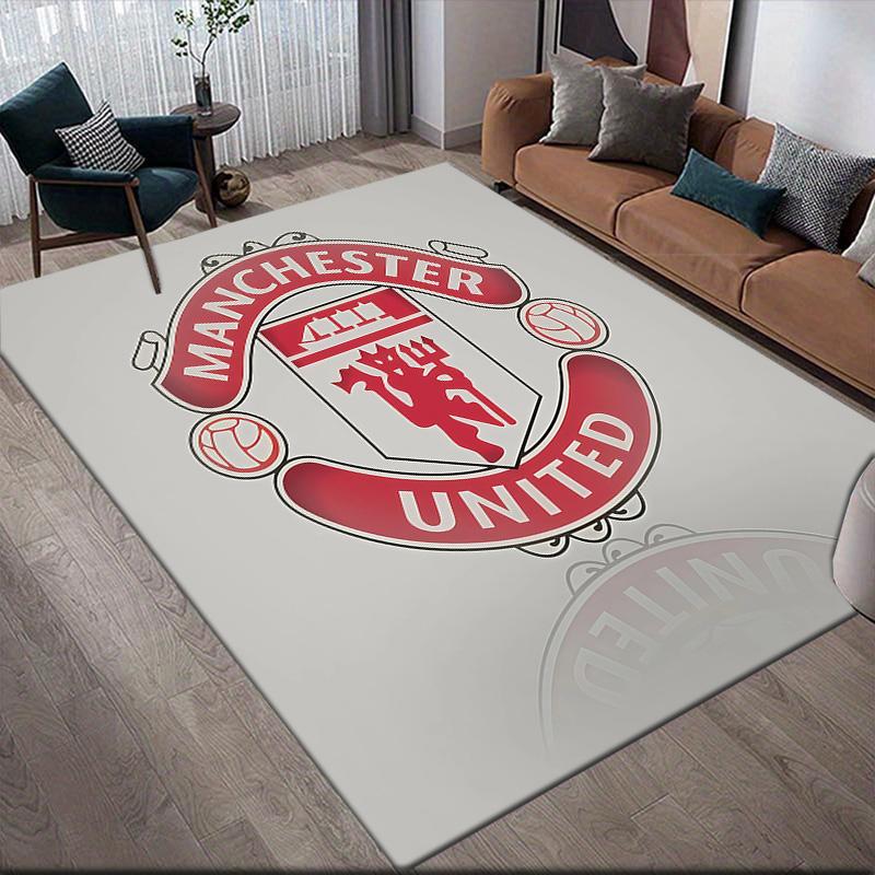 Manchester United Fotballklubb Flanellmønster Kvadratisk Teppe,Områdeteppe,Teppeteppe for Stue Soverom Sofa Lekerom Dekorasjon,Sklisikker Gulvmatte
