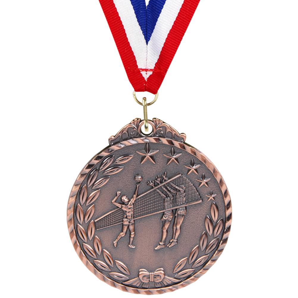 6.5cm Volleyball Medal Sports Rewards with Neck Ribbon Competition Awards Gold/Silver/Bronze Medal for Marathon Ball Games медный