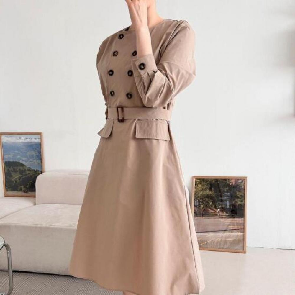 New ArrivAlS Open Run Women S Nylon Long dreSS A Line With Belt Double Button