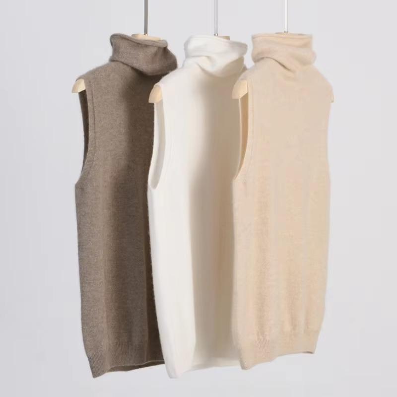 Women Wool Sleeveless Pullovers Turtleneck Sweater Waistcoat Wool Knitwear Spring Autumn Winter Fashion Vest