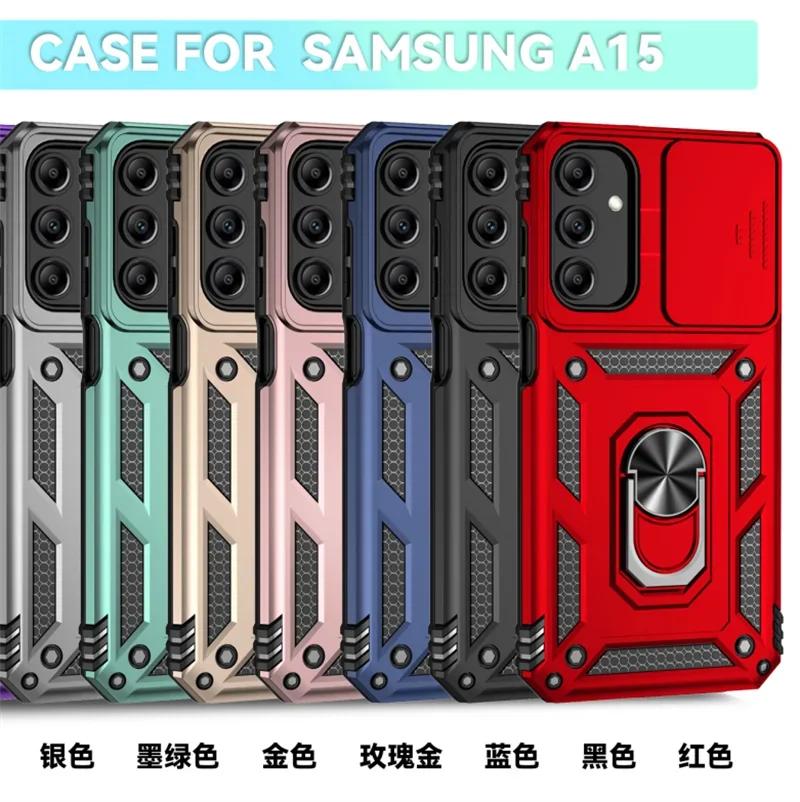Slide Camera Lens Grade Armor Phone Case For Samsung Galaxy A73 A72 A56 A54 A36 A16 A15 A25 A35 A55 5G Holder Ring Stand Cover