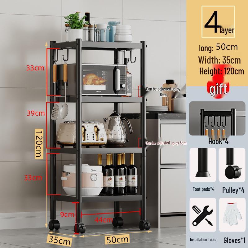Multi-layer Floor-standing Kitchen Storage Rack for Pots and Microwave Oven
