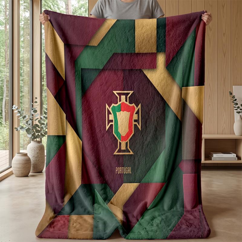 Portugal Football Printed Flannel Blanket Skin Friendly Warm Decorative Throw for Indoor Couch Bed Daily Use
