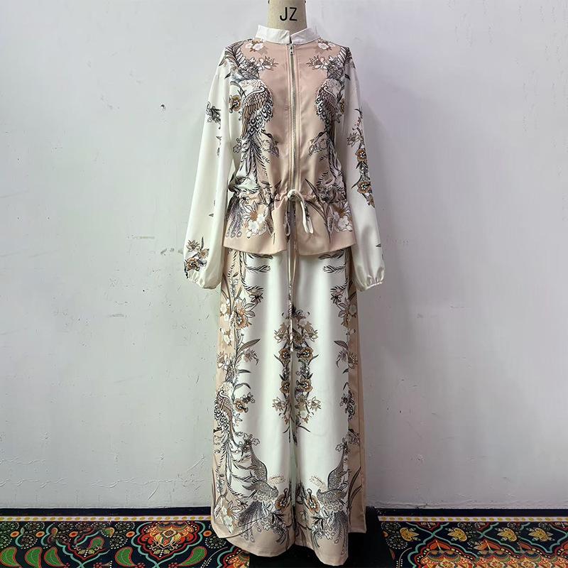 2025 Summer European & American 3D Floral Baseball Jacket with Drawstring Pants Two-Piece Set