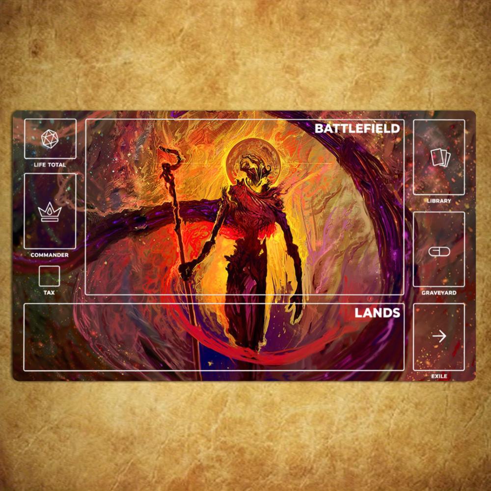 Skeleton Mage Staff Mouse Pad Card Playmat Stitched with Magic Zones Game Mats for MTG/TCG Card Battle Commander Gaming Mat