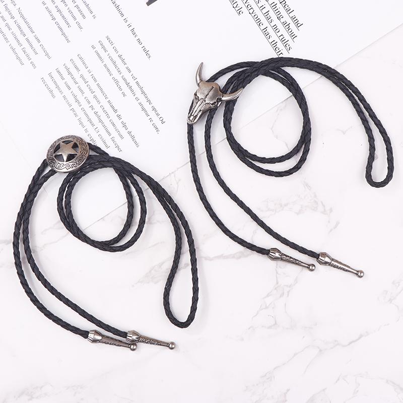 Verstellbare Halskette mit Anhänger aus Kunstleder mit Stierkopf und fünfzackigen Sternen für Western-Cowboy-Bolo-Krawatte und Rodeo-Tanz