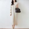 Women's V-Neck Pure Wool Knit Sweater Dress - Mid-Length, Loose Fit for Autumn & Winter