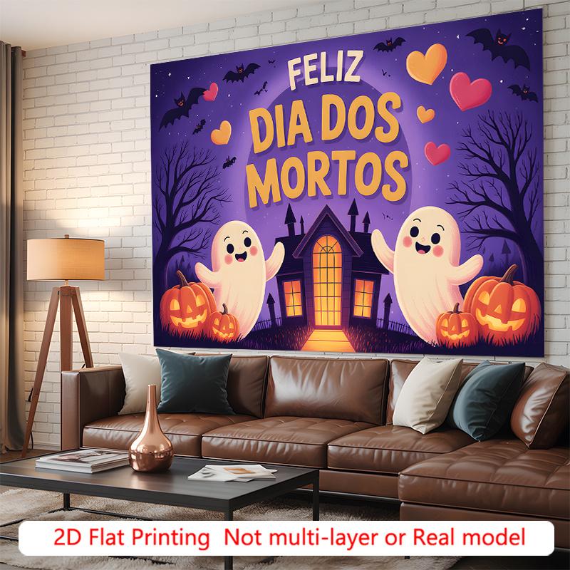 Party Backdrop Halloween Flat Ghosts Pumpkins Haunted House Spooky Event Photo Background Party Decor