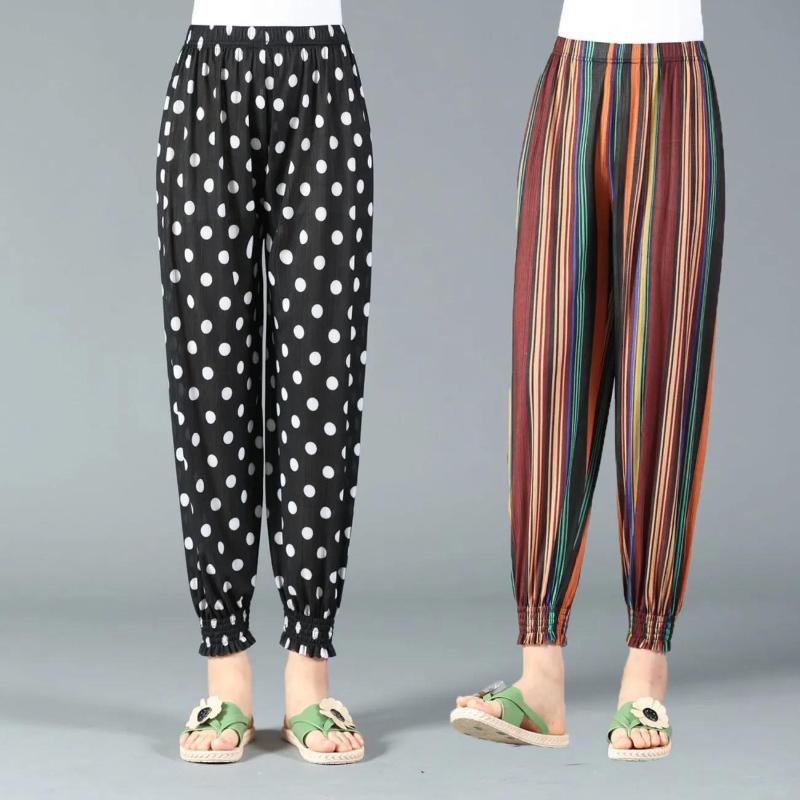 Bloomers Women's Summer Thin Section Flower Pants Large Size Loose Women's Pants Straight Nine-point Pants