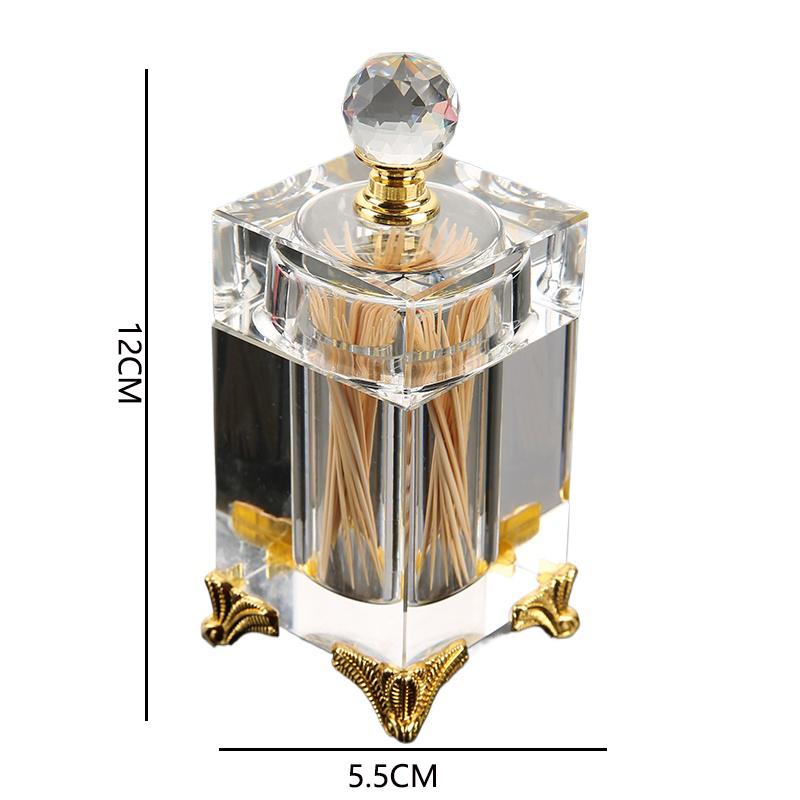 Nordic Tall Crystal Glass Toothpick Box With Lid Luxury Amber Transparent Cotton Swab Toothpick Box Dining Table Storage Jar