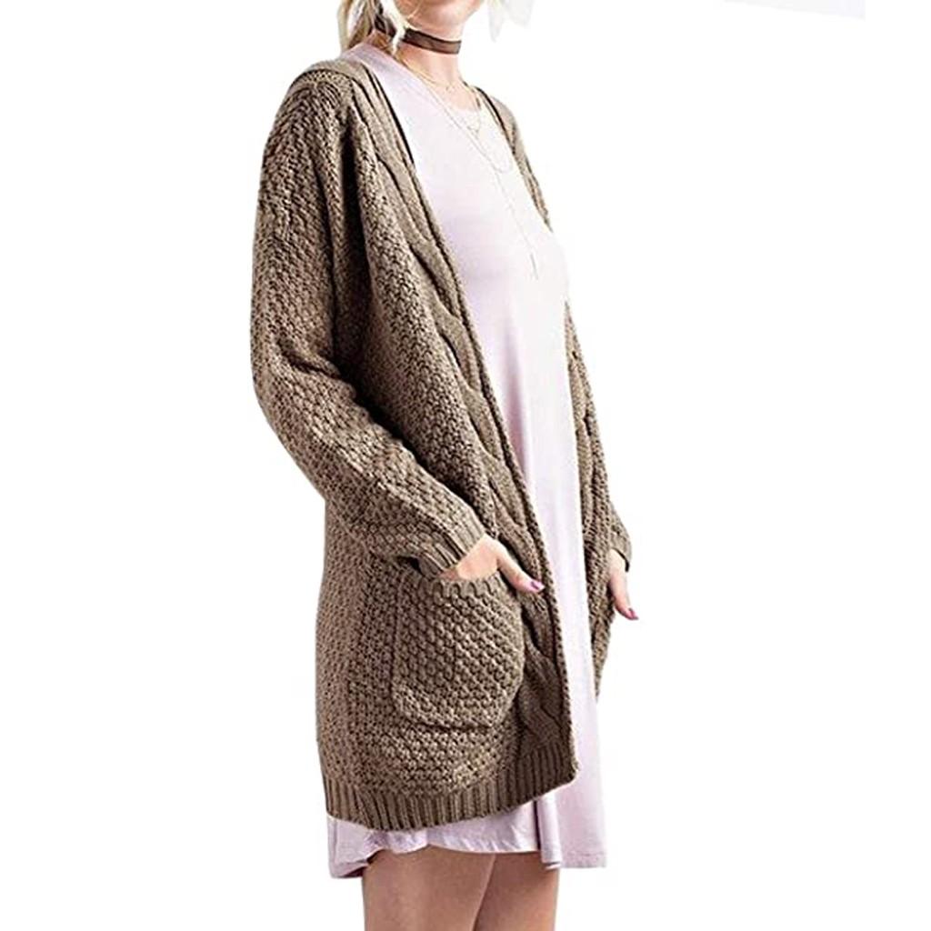 Fashion Women Long Sleeve Knit winter Cardigan Sweater Solid Color Coat