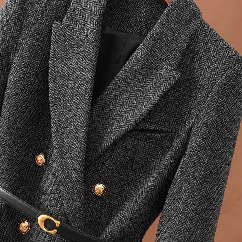 Sako Oblek pro Ženy Zimní Ležérní Zesílený Dlouhý Rukáv Knoflíkový Kardigan Slim Fit Profesionální Sako
