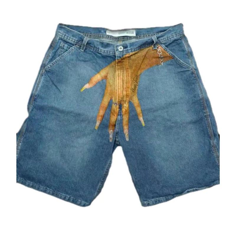 European And American Y2K Hip-hop Trend Pattern Printed Denim Shorts Couple Casual Trousers