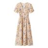 2026 New European & American V-Neck Waist-Cinching Floral Short-Sleeve Dress