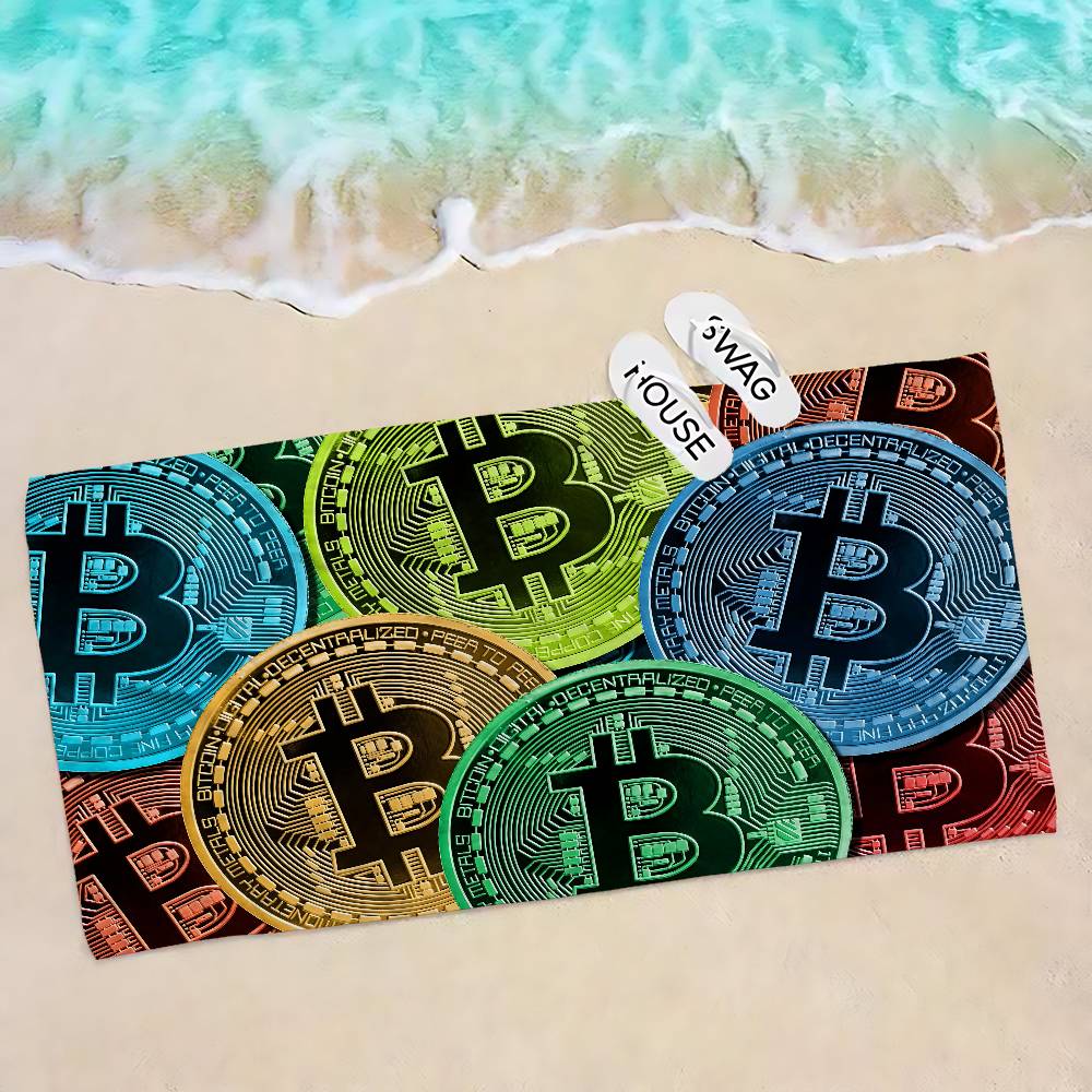 Popular Logo Bitcoin Microfiber Beach Towel Absorbent Quick Dry Soft Yoga Swimming Resort Mountain Climbing Towel