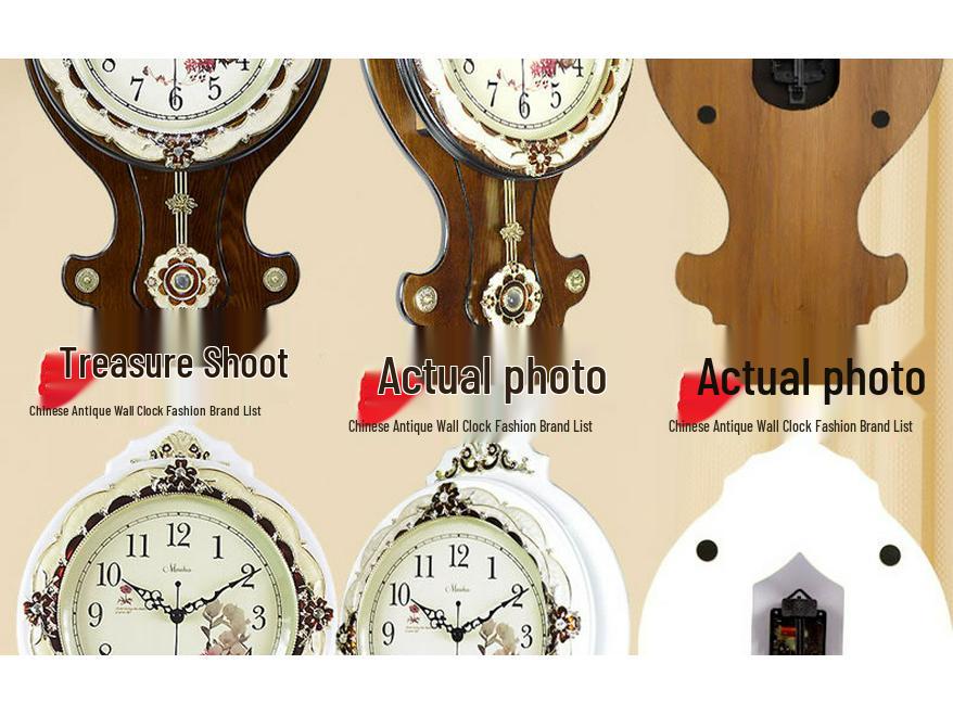 Antique European Style Solid Wood Silent Quartz Wall Clock for Living Room or Bedroom