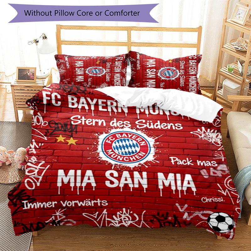 3pcs FC Bayern München logo pattern bedding set duvet cover set includes duvet cover &pillowcases,perfect all season bedroom decoration&gift